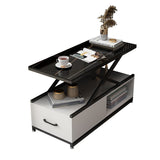 Block Base Design Cocktail Table Tempered Glass Desktop Rectangular Metal Coffee Table