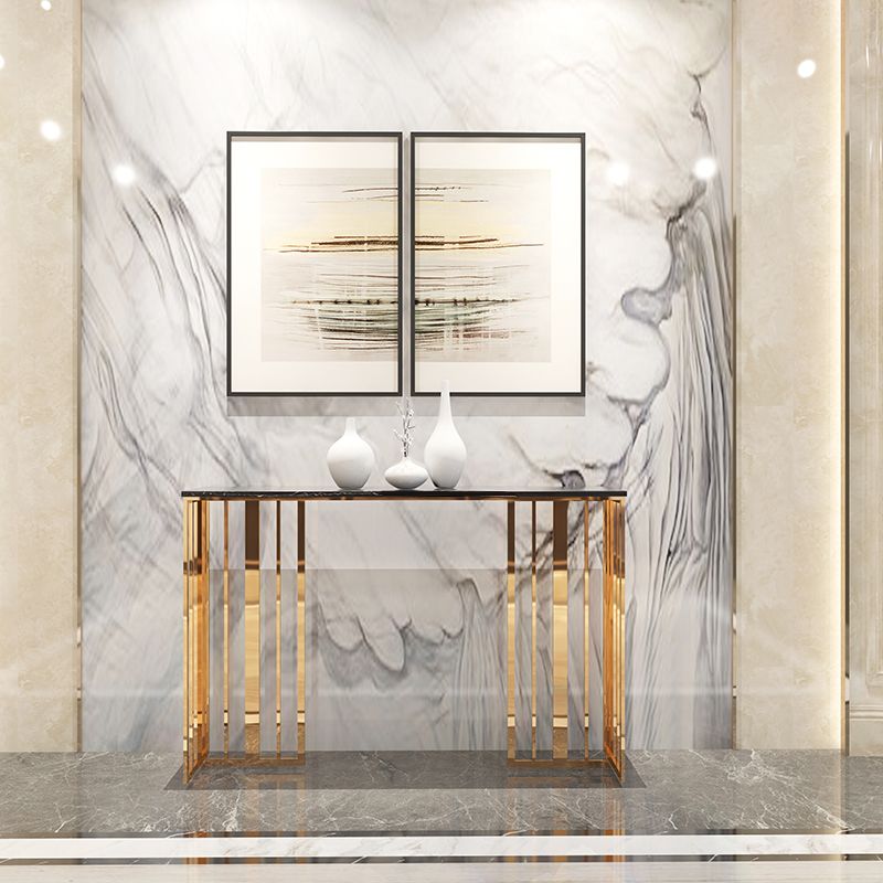 Tavolo della console glam tavolo accento rettangolo in marmo in oro, altezza 31,5 pollici