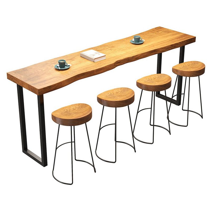 Rectangular Pine Wood Top Bar Table Industrial Bar Table with Double Pedestal in Black Clearhalo 'Bar Furniture' 'Bar Tables' 'bar_tables' 'furn' 'furn_bar_tables' 'Furniture' 'Kitchen & Dining Furniture' 1200x1200_ac07e6ea-6c1d-465b-bfbb-a70992dd46a0