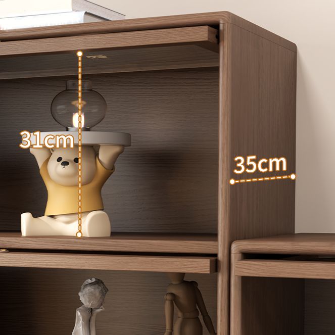 Mid-Century Modern Glass Paned Cabinet,  Solid Wood Accent Cabinet