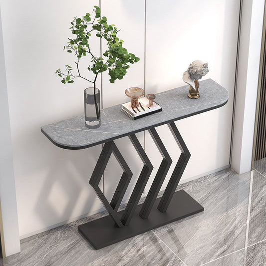 Stone Half Moon Console Table 31.5" Tall 1-shelf Accent Table for Hall