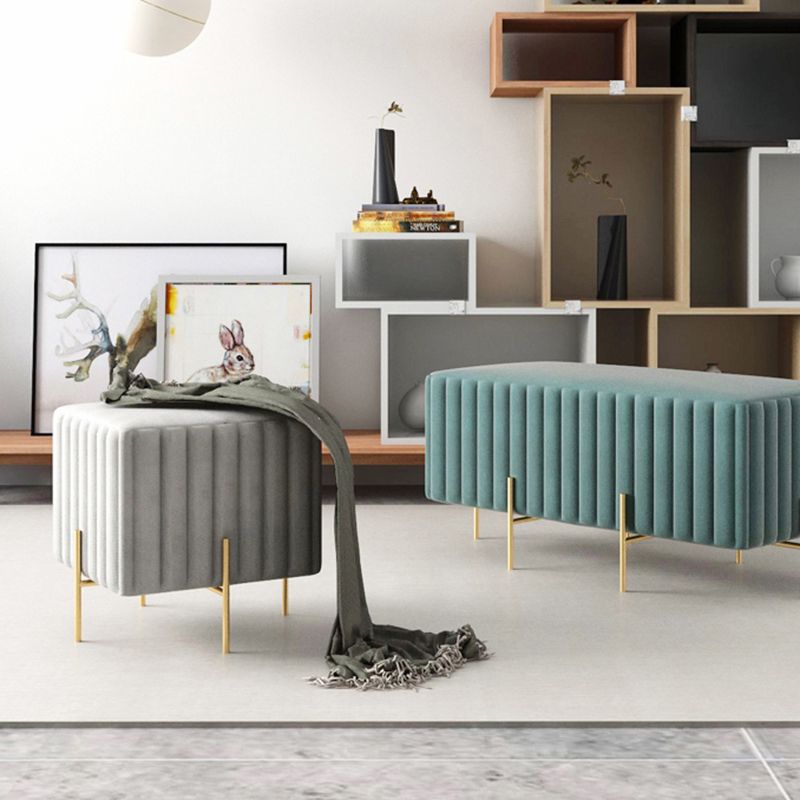 Glam Square Boucle Pouf Plain Velvet Metal Frame Water Resistant Ottoman Footrest