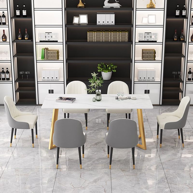 Modernes rechteckiges Esstisch-Set, 1/4/7-teilig, Dinette-Set mit Sintersteinplatte