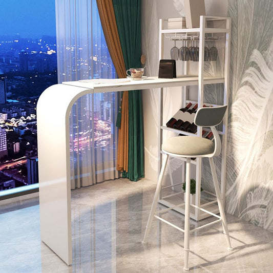 コンテンポラリーバーテーブルストーンレクタングルバーダイニングテーブルストレージシェルフ