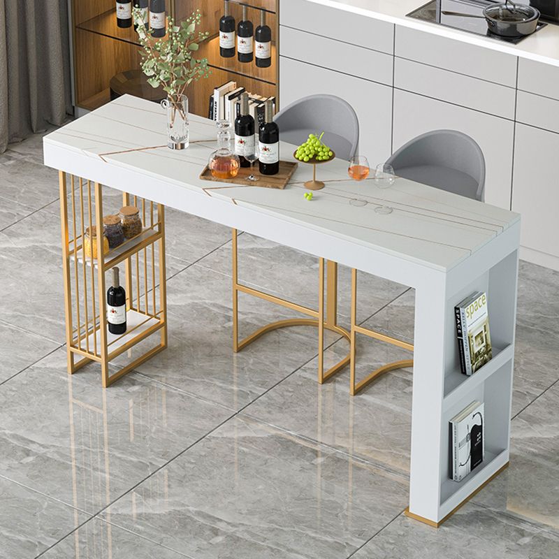 White Stone Table Rectangle Contemporary with Iron Base for Living Room