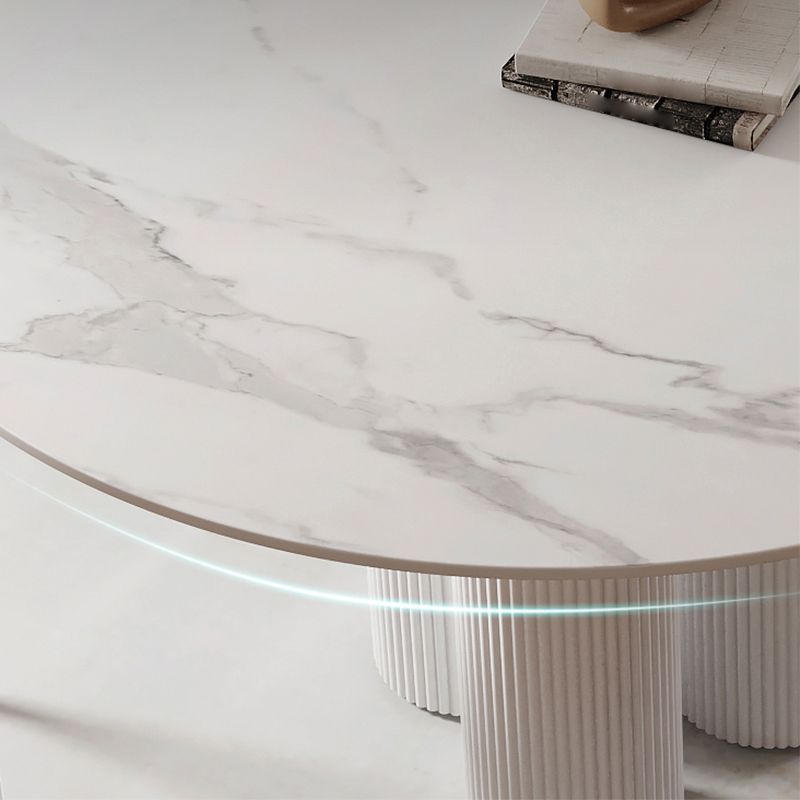 Round Standard Height Dining Table Modern Stone and Metal White Dinette Table Clearhalo 'Dining Tables & Seating' 'Dining Tables' 'dining_table' 'furn' 'furn_dining_table' 'Furniture' 'furniture_dining_table' 'Kitchen & Dining Furniture' 1200x1200_ac147cf3-649d-4573-99af-468b00d29941