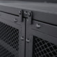 Porta TV moderno in ferro, console multimediale con contenitore chiuso e gambe per soggiorno