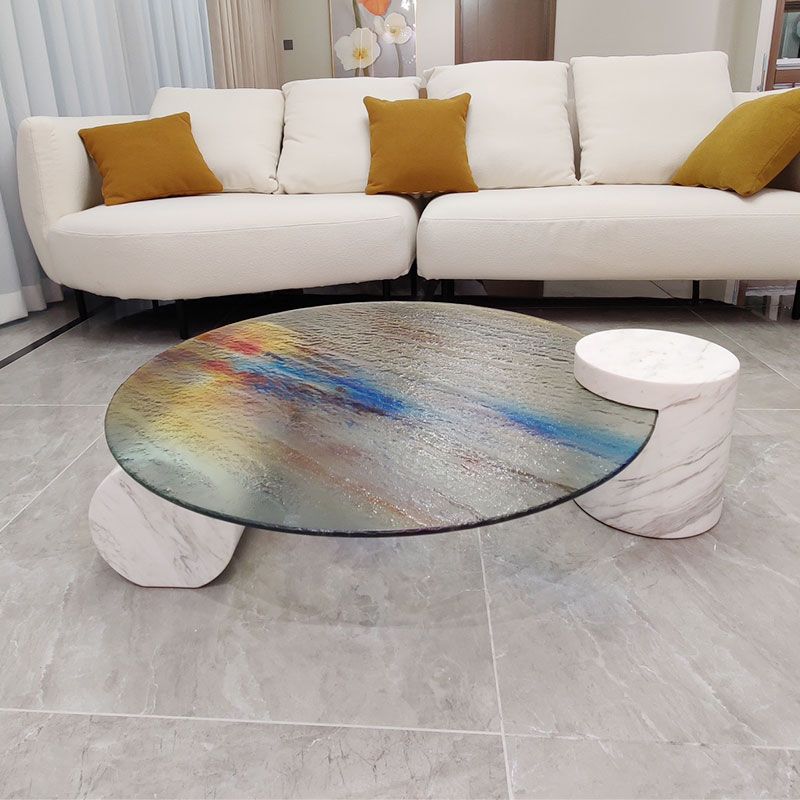 Tropical Round Cocktail Table Glass Pedestal Single Coffee Table Clearhalo 'Coffee & Accent Tables' 'Coffee Tables' 'coffee_tables' 'furn' 'furn_coffee_tables' 'Furniture' 'Living Room Furniture' 1200x1200_ac19c059-01f6-4721-9c72-c6d61b5d5c38
