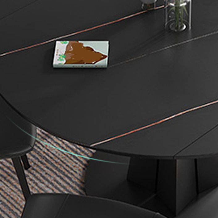 Contemporary Round Dining Table Sintered Stone Table with Metal Base for Kitchen