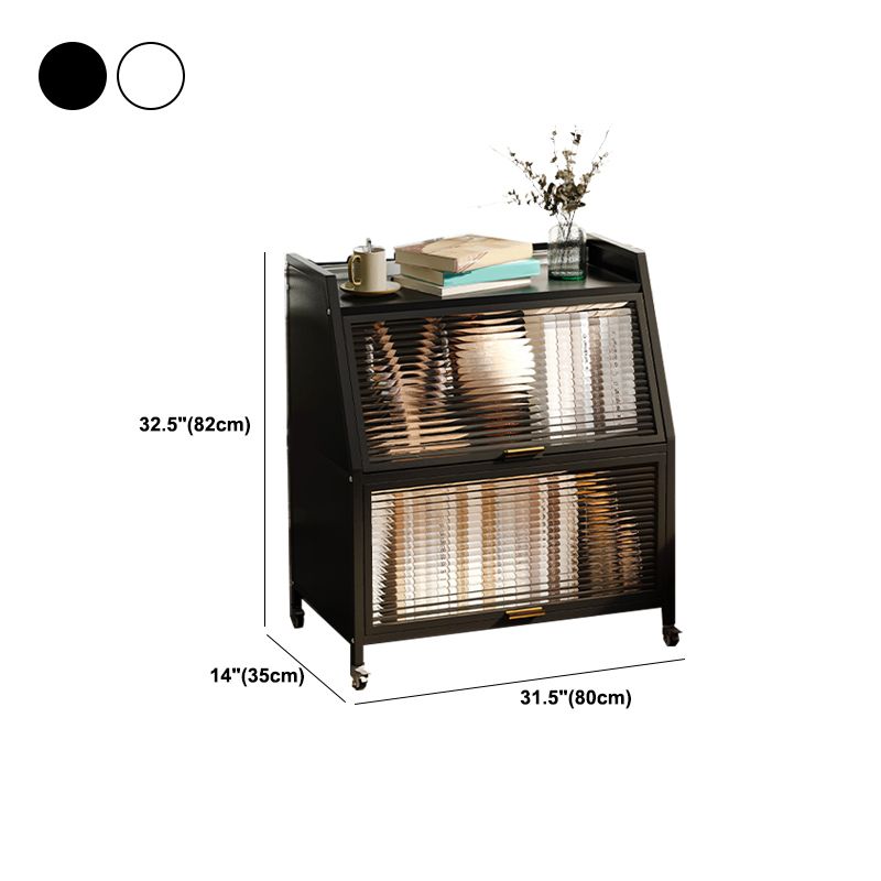 Cabinets Included Night Table Metal Black / White Nightstand with Glass Doors Clearhalo 'Bedroom Furniture' 'furn' 'furn_night_stand' 'Furniture' 'night_stand' 'Nightstands' 1200x1200_ac1c0ab8-3400-482a-8f7f-baa7ff147f4c