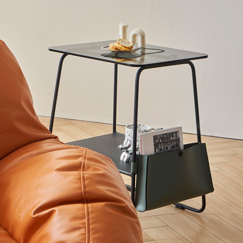 Metal Sled End Table Glass Top Side Sofa Side Accent Table with Shelf Clearhalo 'Coffee & Accent Tables' 'End & Side Tables' 'end_side_tables' 'furn' 'furn_end_side_tables' 'Furniture' 'Living Room Furniture' 1200x1200_ac1e47b7-228e-4f33-b4bf-c568f0cb0891