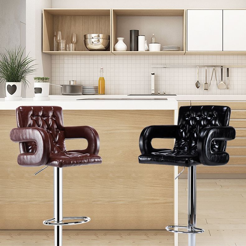 Modern Armed PU Upholstery Bar Stool Adjustable Swivel Backrest Counter Chair Clearhalo 'Bar Furniture' 'Bar Stools' 'bar_stools' 'furn' 'furn_bar_stools' 'furniture_bar_stools' 'Kitchen & Dining Furniture' 'kitchen&dining_furn' 'kitchen' 'kitchen_furn' Furniture' 1200x1200_ac2a178b-097e-41c0-b75c-f7d2257b9d4d