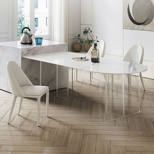 焼結石ダイニングテーブルアクリルベースのあるモダンスタイルのダイニングテーブル