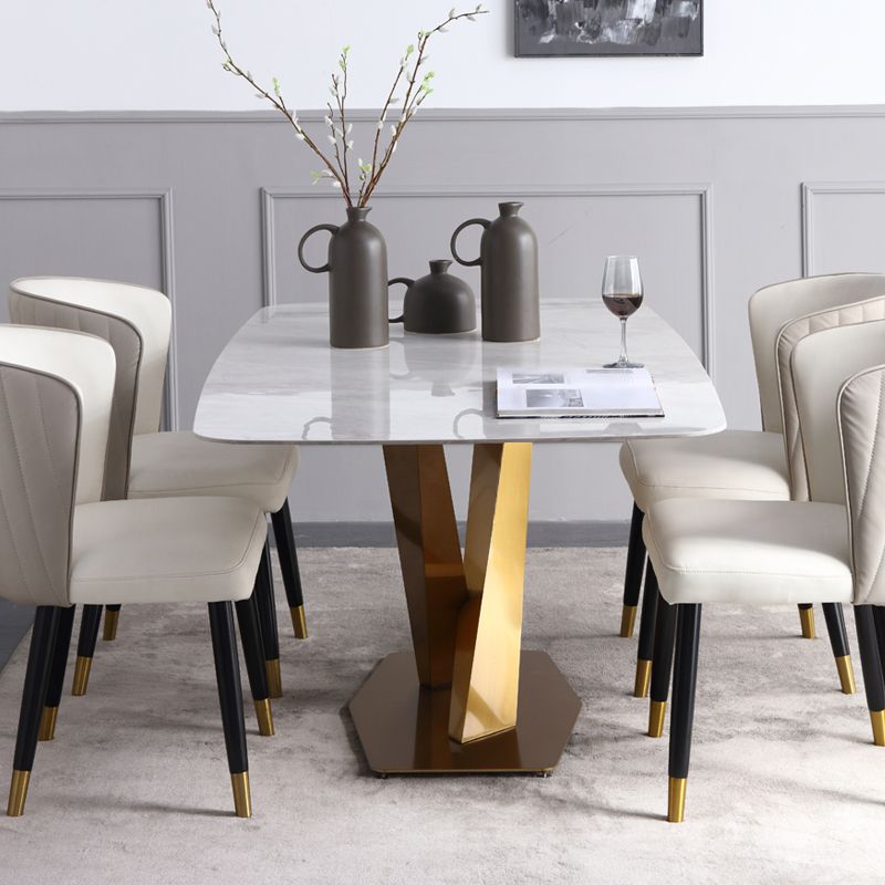 Sintered Stone Dining Table Luxury Style Pedestal Table for Dining Room Clearhalo ' dining_table' 'Dining Tables & Seating' 'Dining Tables' 'furn' 'furn_dining_table' 'Furniture' 'furniture_dining_table' 'Kitchen & Dining Furniture' 'kitchen&dining_furn' 'kitchen' 'kitchen_dining_table' 1200x1200_ac2d3ccf-67df-451d-910f-ab6ce35cff96