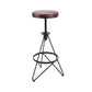 Industrial Adjustable Height Bar Stool Round Solid Wood with Iron Legs