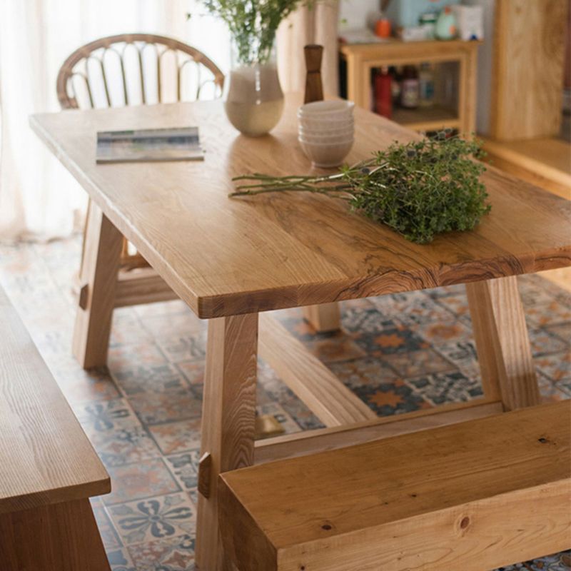 Tavolo da pranzo rettangolo di semplicità naturale pino tavolo da base di cavalletto in legno massiccio