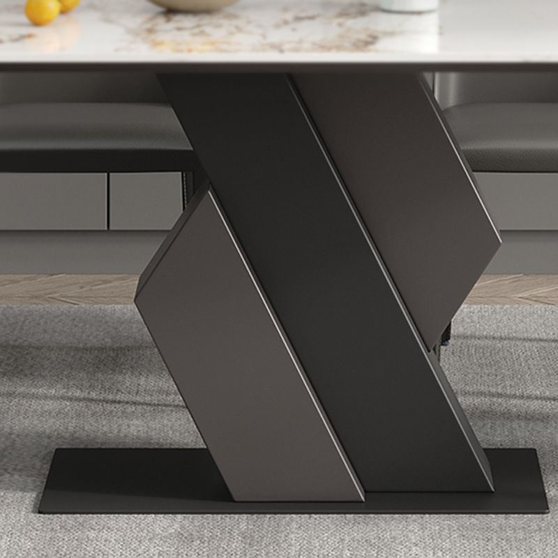 Mesa de comedor industrial de piedra sinterizada Mesa rectangular con base de pedestal de metal