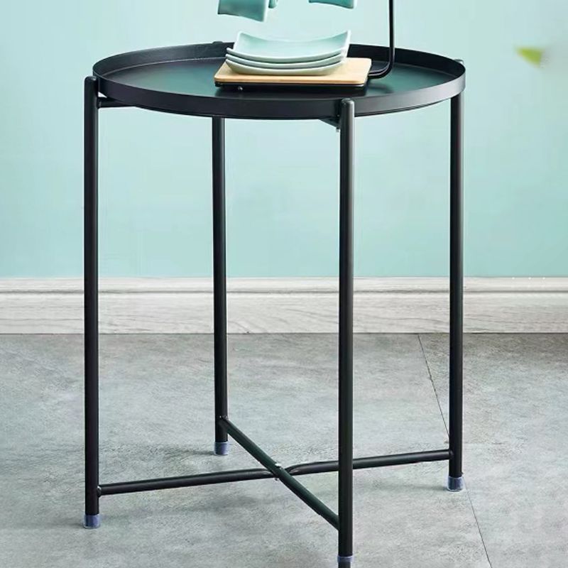 Mid-Century Round Tray Top Side Table Metal Cross Legs End Table Clearhalo 'Coffee & Accent Tables' 'End & Side Tables' 'end_side_tables' 'furn' 'furn_end_side_tables' 'Furniture' 'Living Room Furniture' 1200x1200_ac38fd08-f29b-4423-8089-24eb5215549d