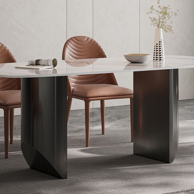 Luxury Double Pedestal Dining Table Sintered Stone Dining Room Desk Clearhalo 'Dining Tables & Seating' 'Dining Tables' 'dining_table' 'furn' 'furn_dining_table' 'Furniture' 'Kitchen & Dining Furniture' 1200x1200_ac3e024c-c9c6-43aa-9e02-32abeef8b8e8