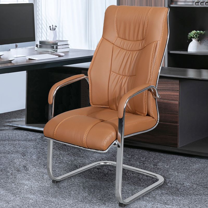 Modern style Task Chair Faux Leather No Wheels Office Chair with Fixed Arms Clearhalo 'furn' 'furn_office_chair' 'Furniture' 'Office Chairs' 'Office Furniture' 'office_chair' 1200x1200_ac3f6778-3c32-4177-a58b-4c648fe2aa5f