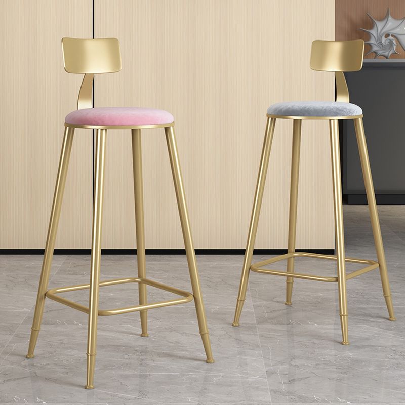 Glam Armless Backrest Counter Stool Iron Bar Stool with Velvet Cushion Clearhalo 'Bar Furniture' 'Bar Stools' 'bar_stools' 'furn' 'furn_bar_stools' 'furniture_bar_stools' 'Kitchen & Dining Furniture' 'kitchen&dining_furn' 'kitchen' 'kitchen_furn' Furniture' 1200x1200_ac41a734-6a12-4151-a4e2-5c1acfb30aec