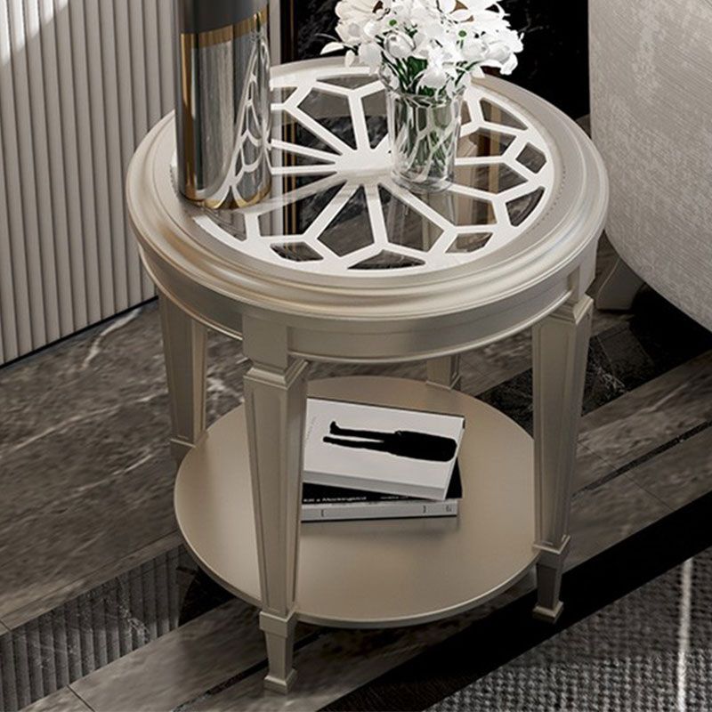 26 "背の高い4脚ソリッドウッドエンドテーブルコンテンポラリーラウンドダブルティアエンドテーブル