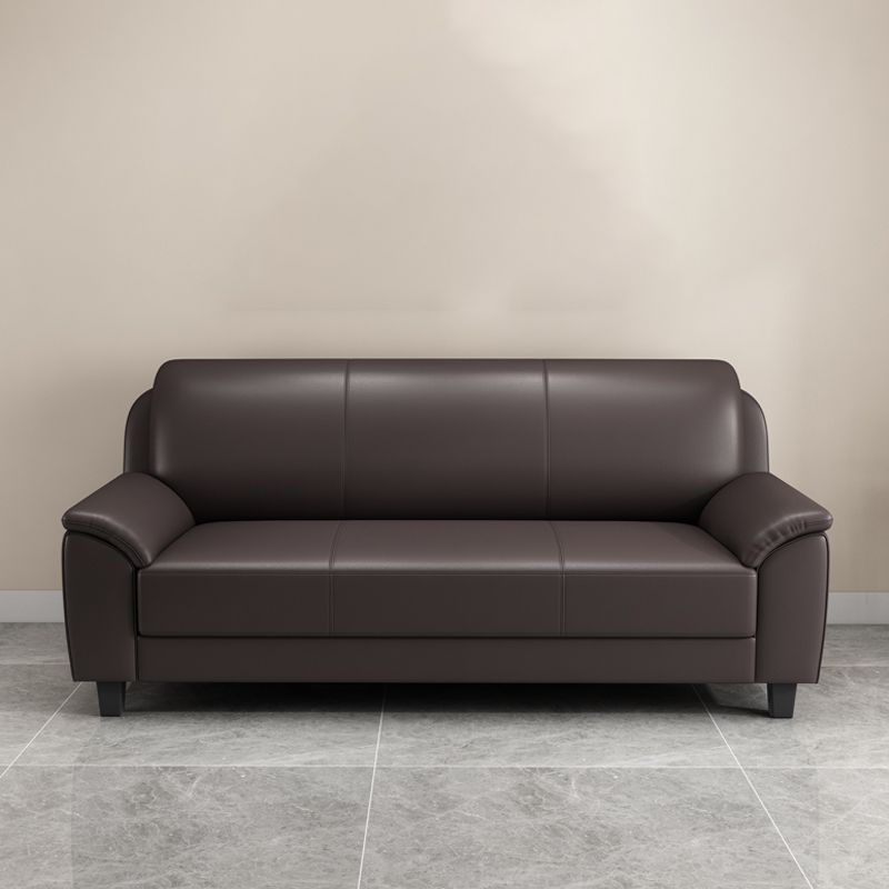 コンテンポラリーフェイクレザーソファウッドフレームピロートップアームソファ