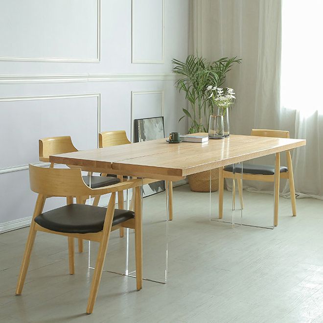 Simple Home Wood Dining Table Rectangle Shape Dining Table with Double Plastic Base Clearhalo ' dining_table' 'Dining Tables & Seating' 'Dining Tables' 'furn' 'furn_dining_table' 'Furniture' 'furniture_dining_table' 'Kitchen & Dining Furniture' 'kitchen&dining_furn' 'kitchen' 'kitchen_dining_table' 1200x1200_ac4e0dbe-8750-4b3b-ad1e-c4bfb3d2aa89