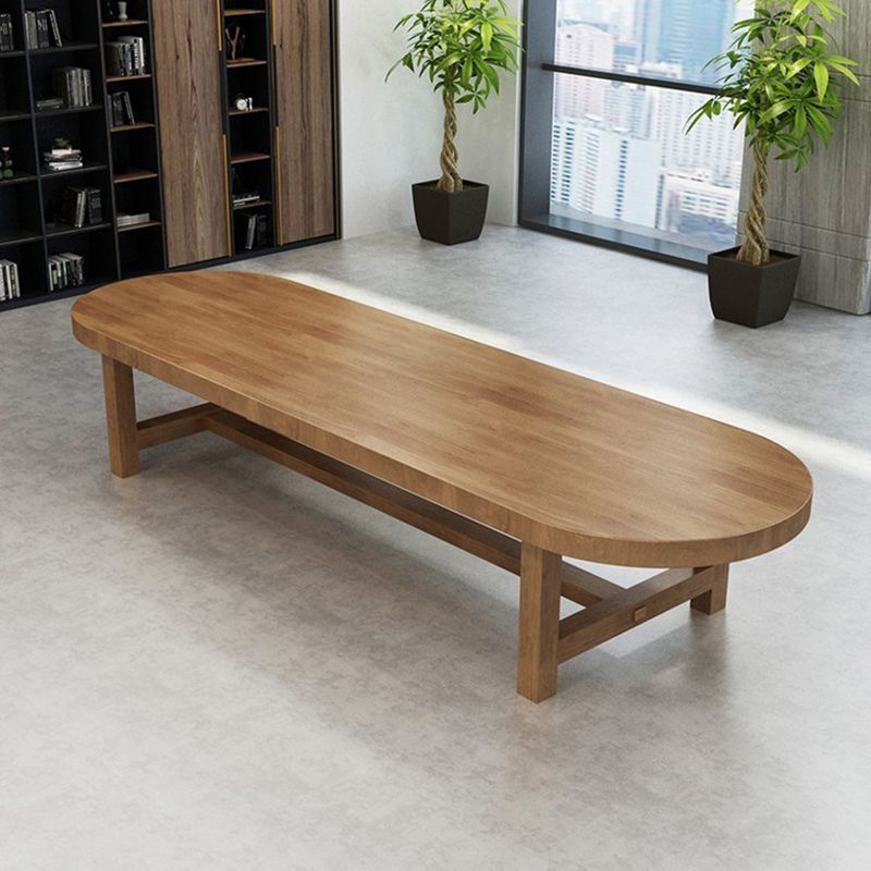 Pine Solid Wood Writing Desk Industrial Style Oval Office Desk with Trestle Base