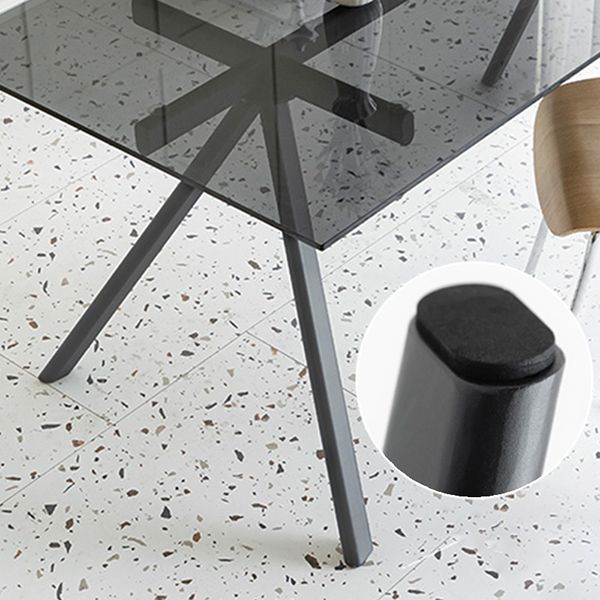 Tavolo da pranzo rettangolare in vetro rettangolare contemporaneo con gambe in acciaio