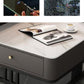 Modern Round Glass / Slate Cocktail Table Steel Frame Coffee Table with Drawer