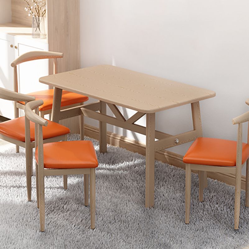 Contemporary Rectangular Wooden Dining Table with 4 Metal Foot Clearhalo 'Dining Tables & Seating' 'Dining Tables' 'dining_table' 'furn' 'furn_dining_table' 'Furniture' 'Kitchen & Dining Furniture' 1200x1200_ac556db0-5708-4dd7-9fa0-5e595ebff3f8