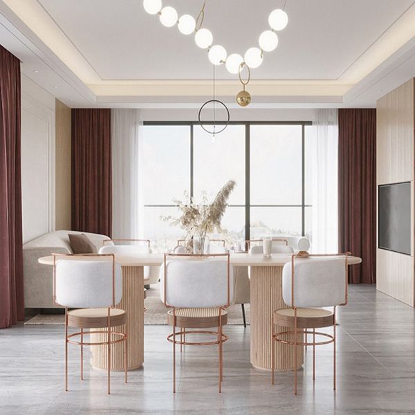 Modern Pine Wood Table for Restaurant Oval Dining Table with Double Pedestal Base Clearhalo 'Dining Tables & Seating' 'Dining Tables' 'dining_table' 'furn' 'furn_dining_table' 'Furniture' 'furniture_dining_table' 'Kitchen & Dining Furniture' 'kitchen' 'kitchen_dining_table' 1200x1200_ac56a057-166d-4914-8a49-3d1fdb520482