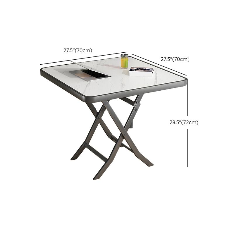 Modern White Foldable Dining Table Wood Tabletop with Metal Legs