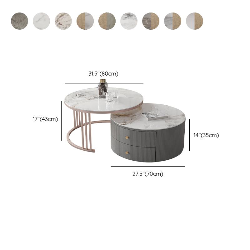 Modern Cocktail Table Round Glass / Slate Coffee Table with Storage Clearhalo 'Coffee & Accent Tables' 'Coffee Tables' 'coffee_tables' 'furn' 'furn_coffee_tables' 'Furniture' 'Living Room Furniture' 1200x1200_ac5b8180-9c34-4cbd-8510-f436a87cbbab