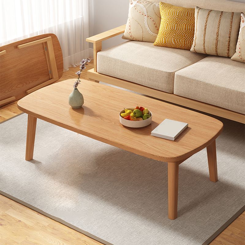 Modern Solid Wood Rectangular Coffee Table 4 Legs Folding Cocktail Table