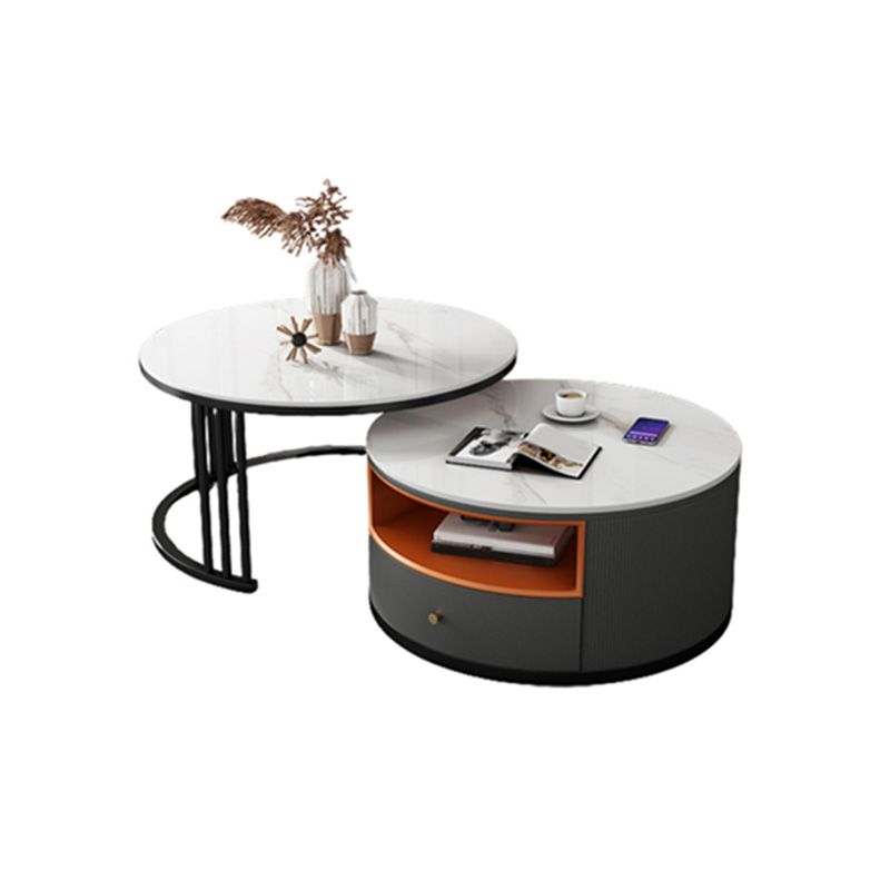 Round Coffee Table Set Frame Nesting Coffee Table Set with 2 Drawers Clearhalo 'Coffee & Accent Tables' 'Coffee Tables' 'coffee_tables' 'furn' 'furn_coffee_tables' 'Furniture' 'Living Room Furniture' 1200x1200_ac5e2935-2efe-4aeb-923d-0a6354094baa