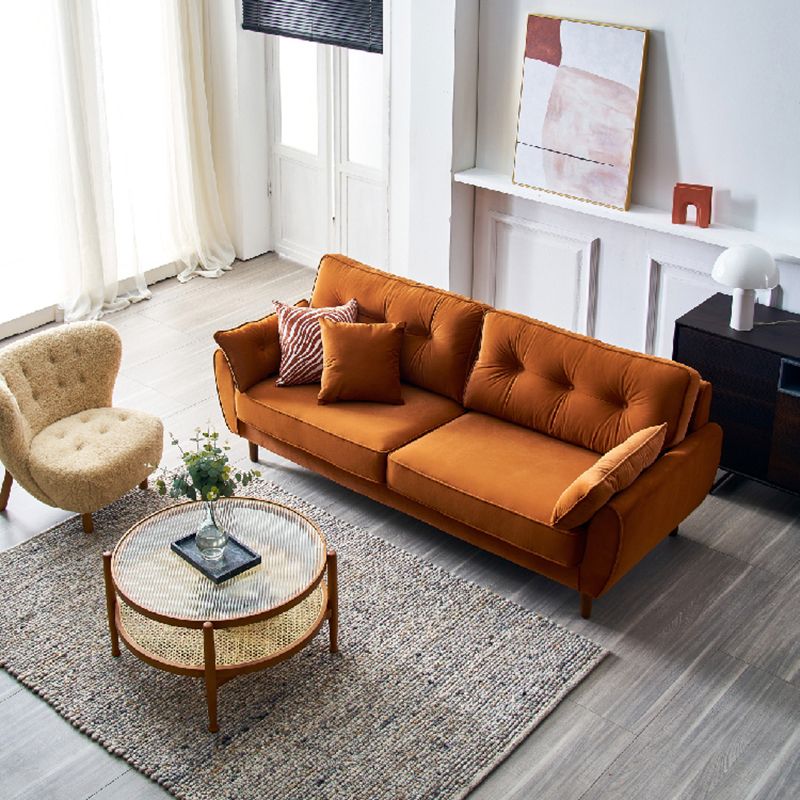 Living Room 2-seater Pillow Top Arm Settee Velvet Couch with Oak Legs Clearhalo 'furn' 'furn_sofas' 'Furniture' 'furniture_sofas' 'Living Room Furniture' 'Sofa' 'sofas' 1200x1200_ac5e93c9-5176-48b9-b7f4-4aabbed4e90b