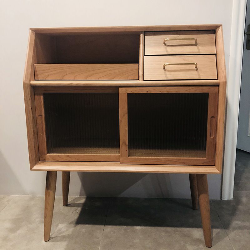 16.5"W√ó38.6"H Sliding Door Dining Server Modern Solid Wood Sideboard Table with 2-drawer Clearhalo 'buffet_sideboard' 'Buffets & Sideboards' 'furn' 'furn_buffet_sideboard' 'Furniture' 'Kitchen & Dining Furniture' 1200x1200_ac5ec51d-9eba-4cfb-9efe-8e7234287c60