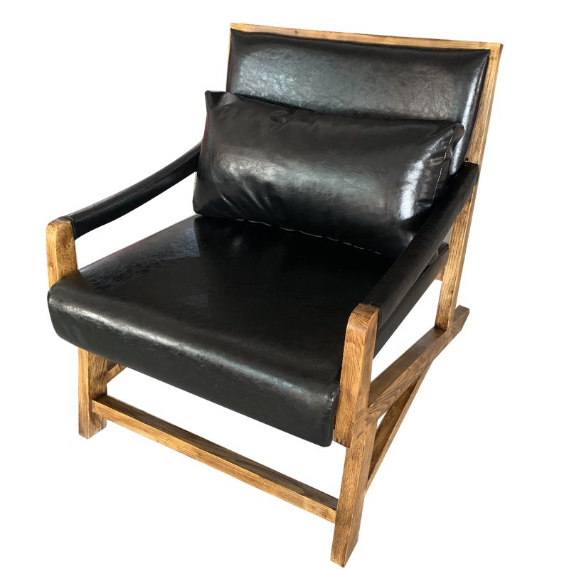 25.59" L x 29.52" W x 28.34" H Faux Leather Square Arms Lounge Chair with Pillow Back Clearhalo 'Accent Chairs' 'accent_chairs' 'Chairs & Seating' 'furn' 'furn_accent_chairs' 'Furniture' 'furniture_accent_chairs' 'Living Room Furniture' 1200x1200_ac607382-1d66-405a-889b-2fba3f21532a