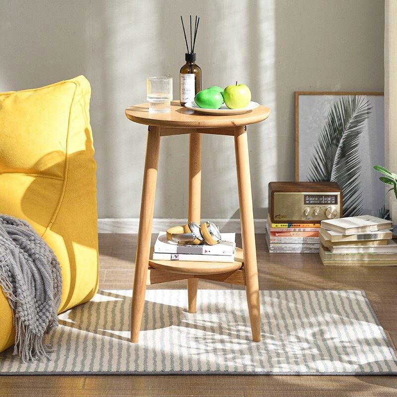 Solid Wood Round Top Side Table 23.6" Tall 3 Legs End Table with Shelf Clearhalo 'Coffee & Accent Tables' 'End & Side Tables' 'end_side_tables' 'furn' 'furn_end_side_tables' 'Furniture' 'Living Room Furniture' 1200x1200_ac61763a-7726-4264-b736-00a9066e749f