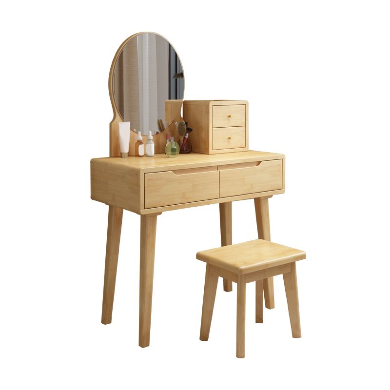4 Drawer & Mirror Makeup Vanity Desk Rubber Wood Dressing Table Clearhalo 'Bedroom Furniture' 'furn' 'furn_makeup_vanities' 'Furniture' 'Makeup Vanities' 'makeup_vanities' 1200x1200_ac64da3a-74b2-4be5-aa26-6107ffea115d