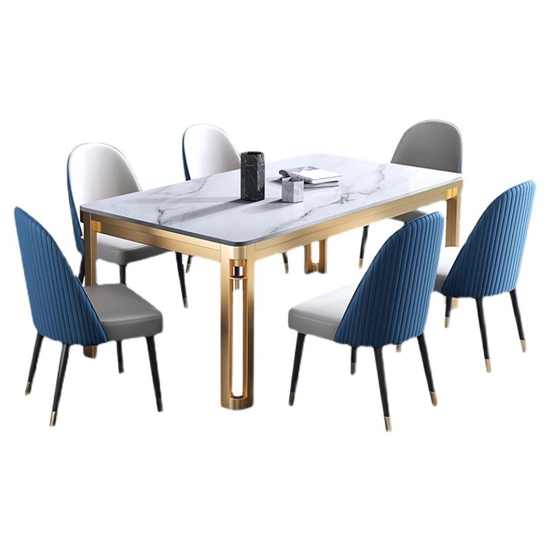 Traditional Luxury Dining Table Rectangle Sintered Stone 4 Legs Table with Gold Frame Clearhalo ' dining_table' 'Dining Tables & Seating' 'Dining Tables' 'furn' 'furn_dining_table' 'Furniture' 'furniture_dining_table' 'Kitchen & Dining Furniture' 'kitchen&dining_furn' 'kitchen' 'kitchen_dining_table' 1200x1200_ac6611f5-0799-43d5-b32f-14756695fd34