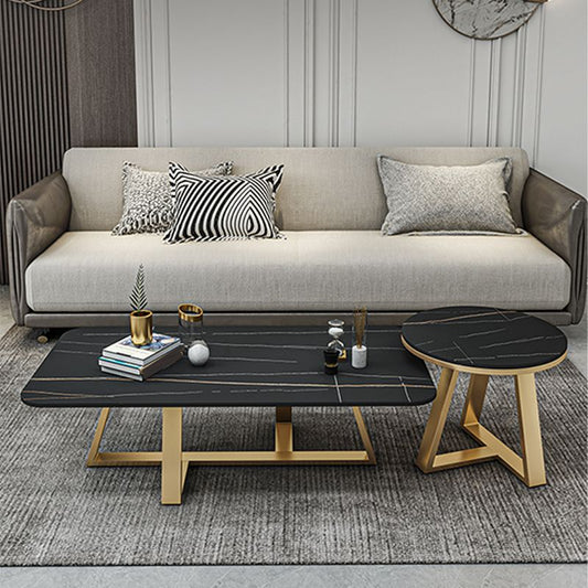 Tavolino da caffè in pietra rettangolo glam con tavolino da caffè a croce di ferro