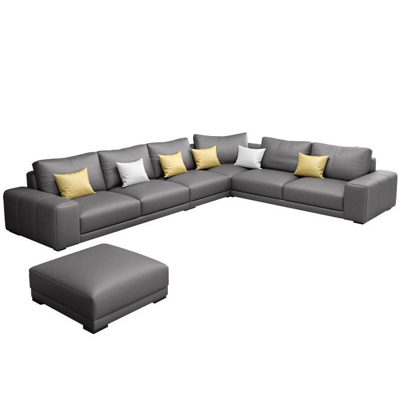 Contemporary Right Hand Facing Sectional Faux Leather Corner Sofa with Ottoman Clearhalo 'furn' 'furn_sectionals' 'Furniture' 'furniture_sectionals' 'Living Room Furniture' 'Sectionals' 1200x1200_ac6b1080-9ae8-4eb8-a23b-5c2be89d7d73