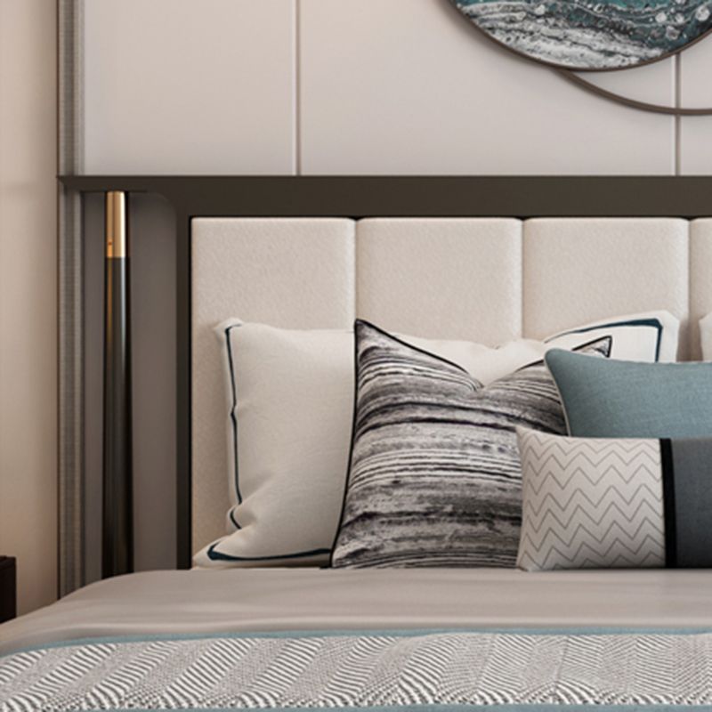 Mid-Century Modern Standard Bed Ash Upholstered Headboard Panel Bed