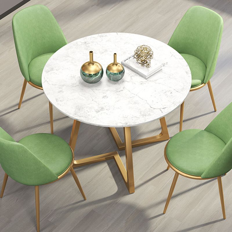 Glam Style Stone Table for Restaurant Round Table with Gold Pedestal Clearhalo 'Dining Tables & Seating' 'Dining Tables' 'dining_table' 'furn' 'furn_dining_table' 'Furniture' 'Kitchen & Dining Furniture' 1200x1200_ac6eea90-d6b2-4ebc-b938-c5d66d2e433f