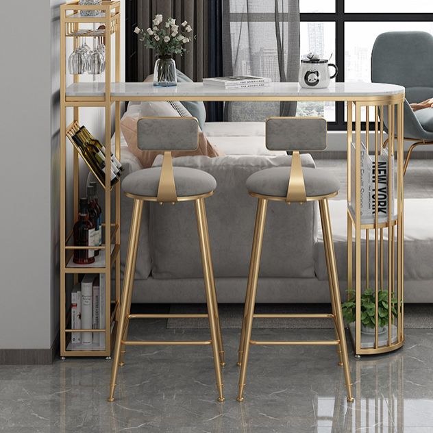 Glam Style Table in Iron Top and Faux Marble with Shelf Milk Tea Shop Bar Table Clearhalo 'Bar Furniture' 'Bar Tables' 'bar_tables' 'furn' 'furn_bar_tables' 'Furniture' 'furniture_bar_tables' 'Kitchen & Dining Furniture' 1200x1200_ac71a976-2908-42dc-8036-dc85d8694e13