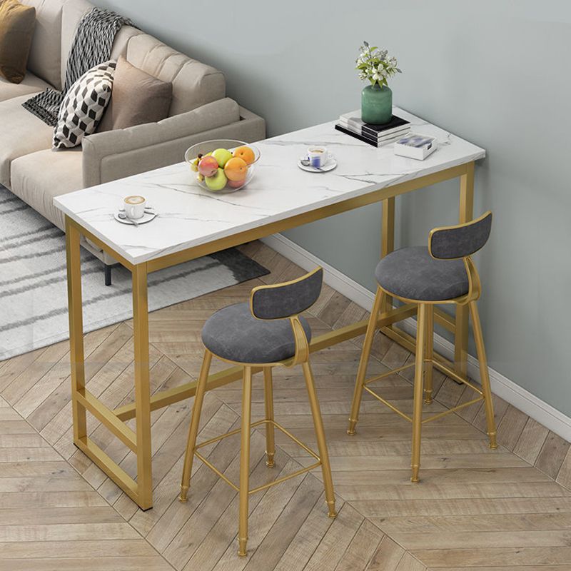 Bistro-Bartisch mit Holzplatte, rechteckiger Bartisch mit goldfarbener Basis für zu Hause