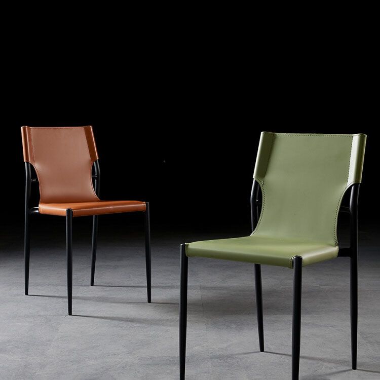 Industrial Style Armless Solid Back Chair Leather Dining Chairs Clearhalo 'Dining Chairs' 'Dining Tables & Seating' 'dining_chair' 'furn' 'furn_dining_chair' 'Furniture' 'furniture_dining_chair' 'Kitchen & Dining Furniture' 1200x1200_ac73af06-25fb-4475-b41a-3a29855f059f